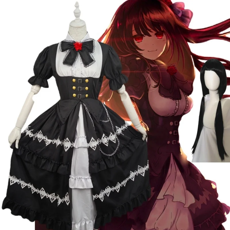 Anime DATE A LIVE Tokisaki Kurumi Nightmare Cosplay Date ALive DAL Costume Wig Ratatoskr Black Dress Halloween Suit