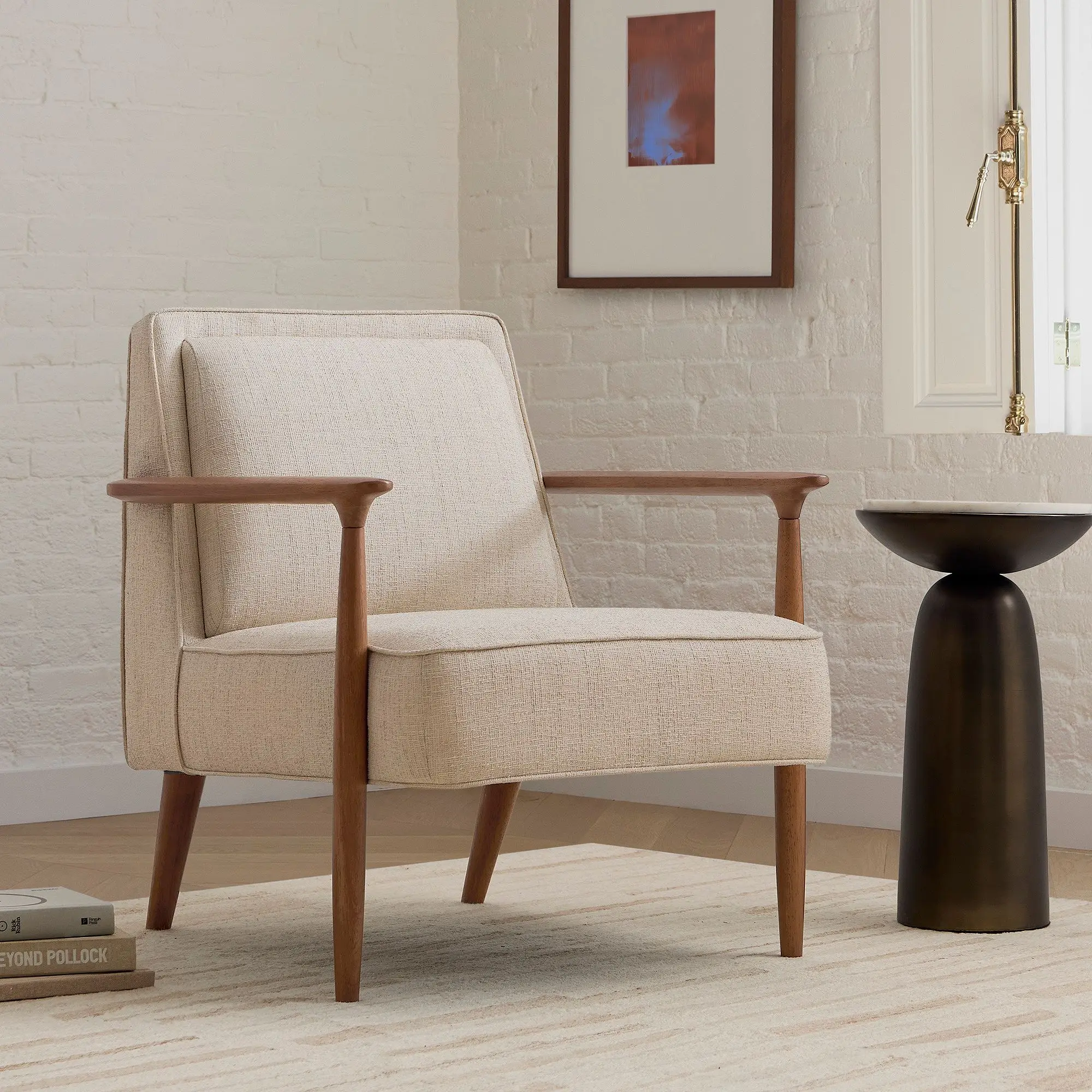 Modern Trend Solid Wood Living Room Chair Cream Fabric With Soft Comfortable Wind Texture Home Furniture Skin-Friendly