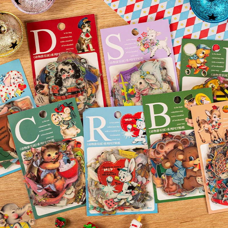 40Pcs Retro Animal Stickers Decoration DIY Scrapbooking Hand Account Collage Diary Album Kawaii Stationery Sticker