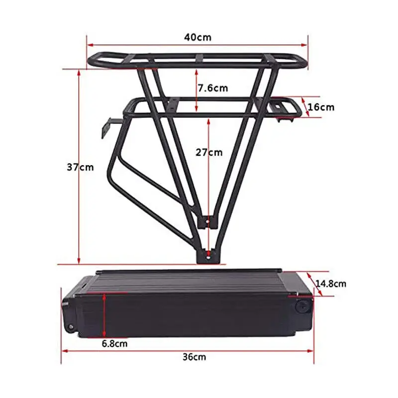 48V 21Ah Rear Rack Battery Electric Bike 52v 17.5Ah City Mountain 36V 20AH 24.5AH Luggage Hanger Taillight for 1000W1500W Motor