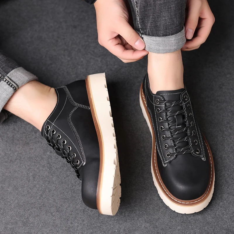 Classic Retro Handmade Casual Mens Oxford Shoes Top Comfort Men Fashion Men High Quality Leather Thick Soled Non-slip Work Shoes