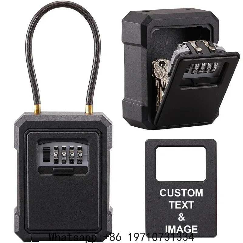 Stainless Steel Key Lock Box with Cable – 4-Digit Resettable Safe for Indoor & Outdoor