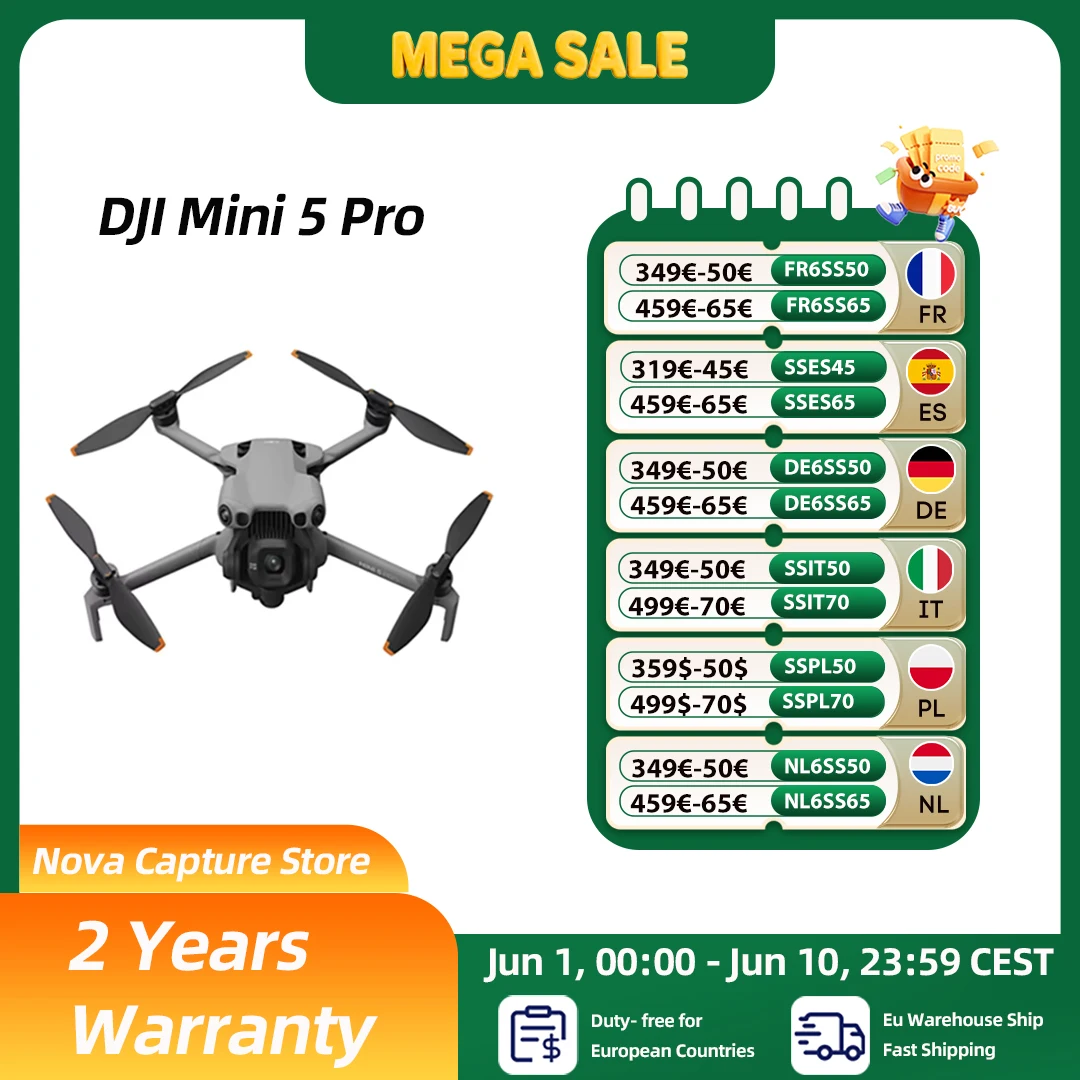 Drone DJI Mini 5 Pro ultra-léger et pliable avec caméra, capteur CMOS 1 pouce, détection d'obstacles omnidirectionnelle, Mini 5 Pro actif