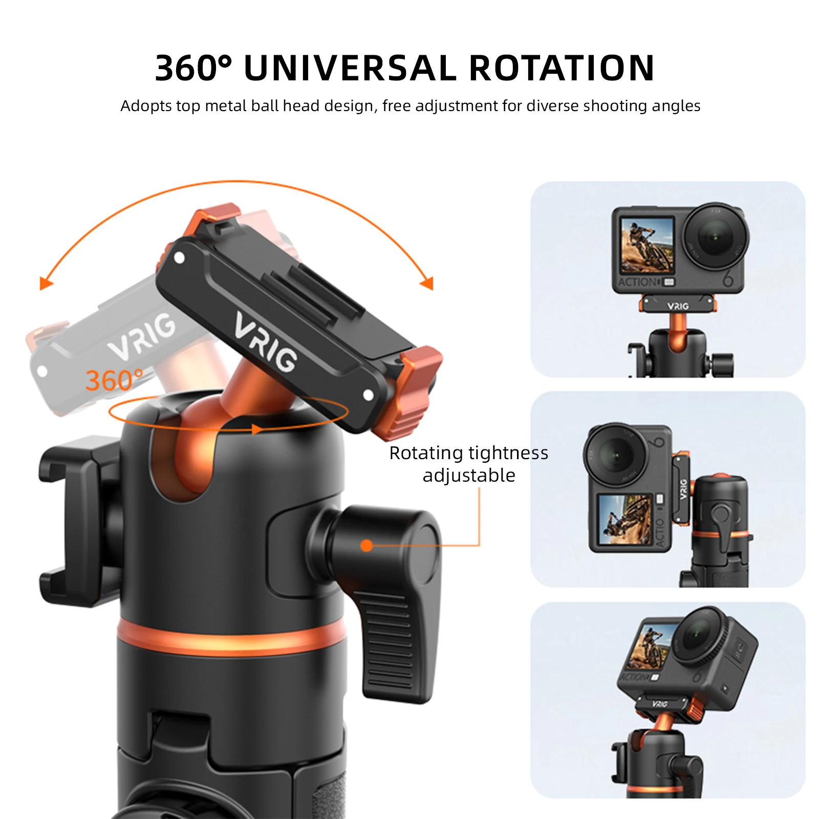 VRIG Magnetic Tripod for DJI Osmo Action 6 5 4 3 Adjustable Selfie Stick Stand Action Camera Accessories w 360 BallHead&ColdShoe