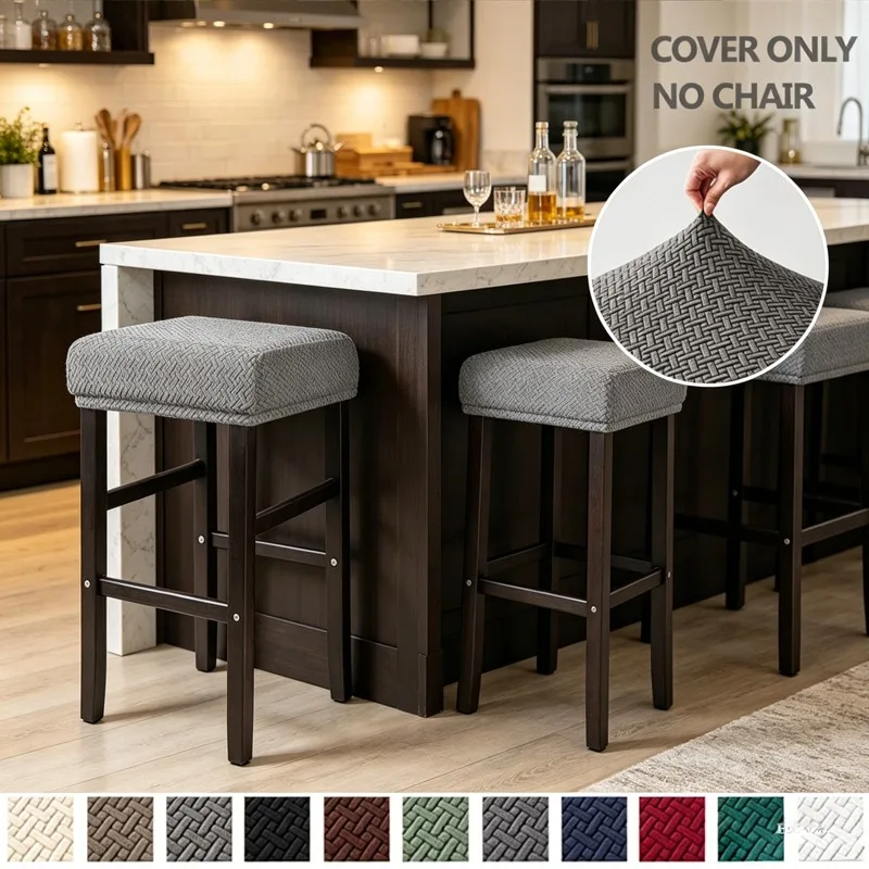 Elastic Rectangle Bar Stool Covers Soft Jacquard Stool Cover Counter Stool Cover Washable Bar Stool Seat Covers Chair Seat Cover