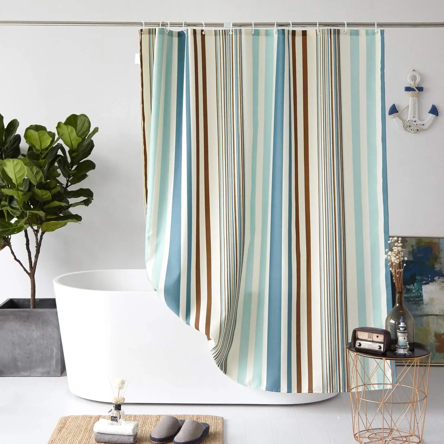 

Занавеска для душа JRING 180x200 см, антиформационная ткань, водонепроницаемая 12 белых колец, разноцветные полоски