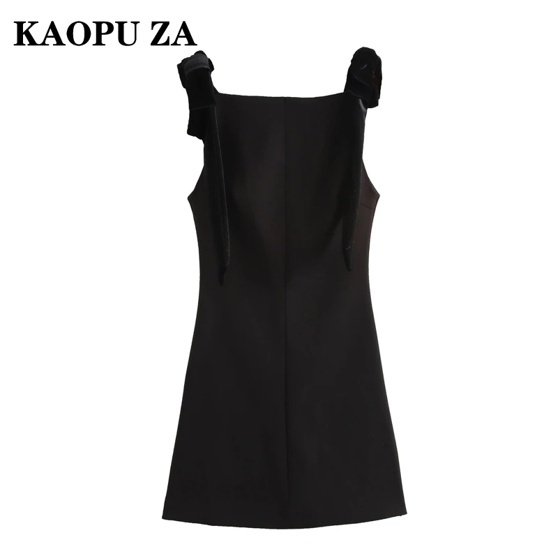 

KAOPU ZA 2024 Summer Woman's Casual Sleeveless Sling Dress Mini Skirt Female Fashion Solid Color zipper Ruffles A-lineskirt Top