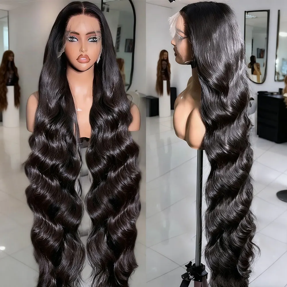 220 밀도 바디 웨이브 13x4 레이스 프론트 가발 브라질리언 40인치 360 풀 레이스 가발 블랙 13x6 HD 투명 프론탈 인모 가발