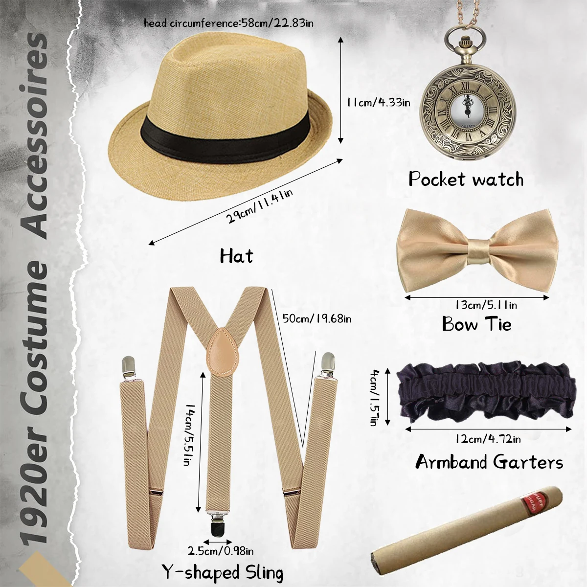 1920s Accessories for Men 20s Gatsby Gangster Costume Accessories Set Panama Hat Set Roaring 20s Costume(Beige)