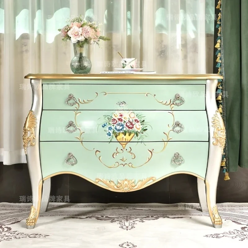 American Country Retro Living Room Home Partition Curio Cabinet Solid Wood Water-Based Paint Painted Carved