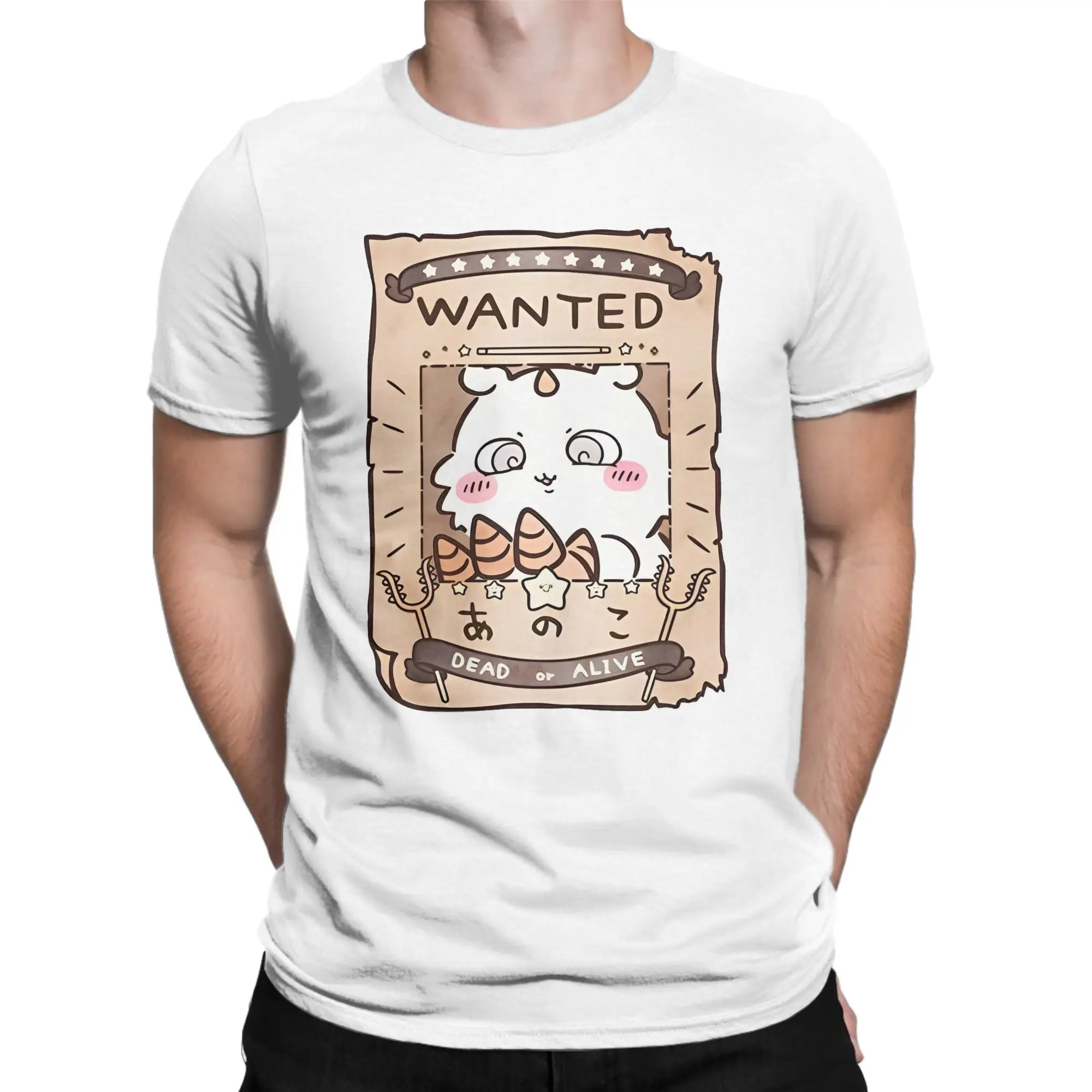 WANTED Anoko in Chiikawas T-Shirts Herren-Baumwolloberteile im Vintage-Stil mit Rundhalsausschnitt und kurzen Ärmeln – Detail 3