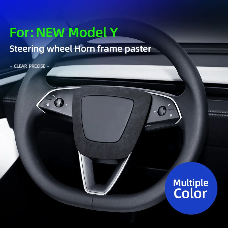 

For Tesla New Model Y 2025 Juniper Launch, Suede Car Steering Wheel Horn Panel Trim Decor Decorative Sticker Auto Accessories