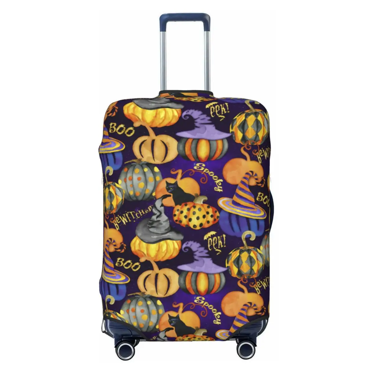 

Purple Halloween Bewitched Pumpkins Travel Luggage Cover Elastic Suitcase Cover Protector Fit 18-32 Inch