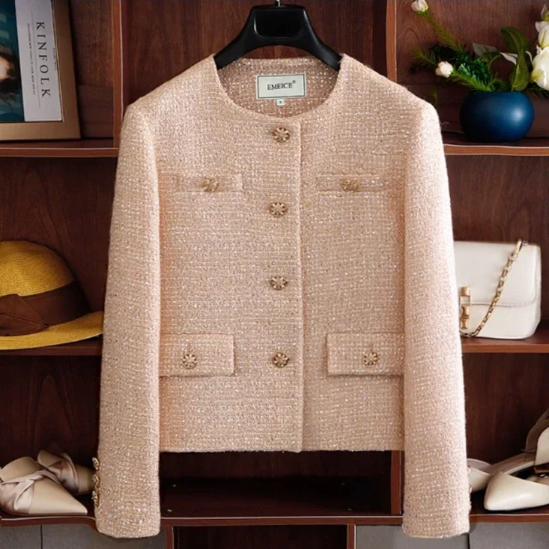 Small Fragrance Runway Fall Winter French Tweed Wool Sweet Pink Jackets Coat Women's Chic High End Female Outerwear Suit