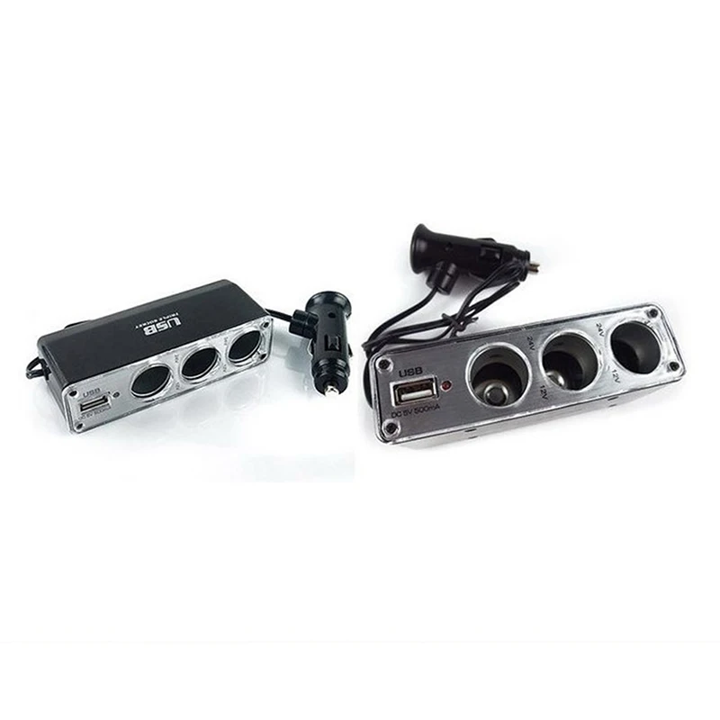 

New 12V Car Cigarette Multi Socket 3 Way + USB Port Charger Adapter for Phone GPS DVR Auto Electronics Accessories