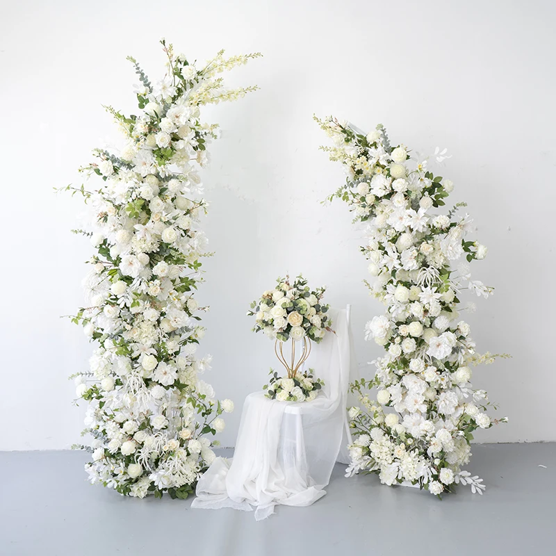 

Elegant Wedding Backdrop Decoration Horn Arch With Artificial White Flower Arrangement For Party Stage Window Site Layout