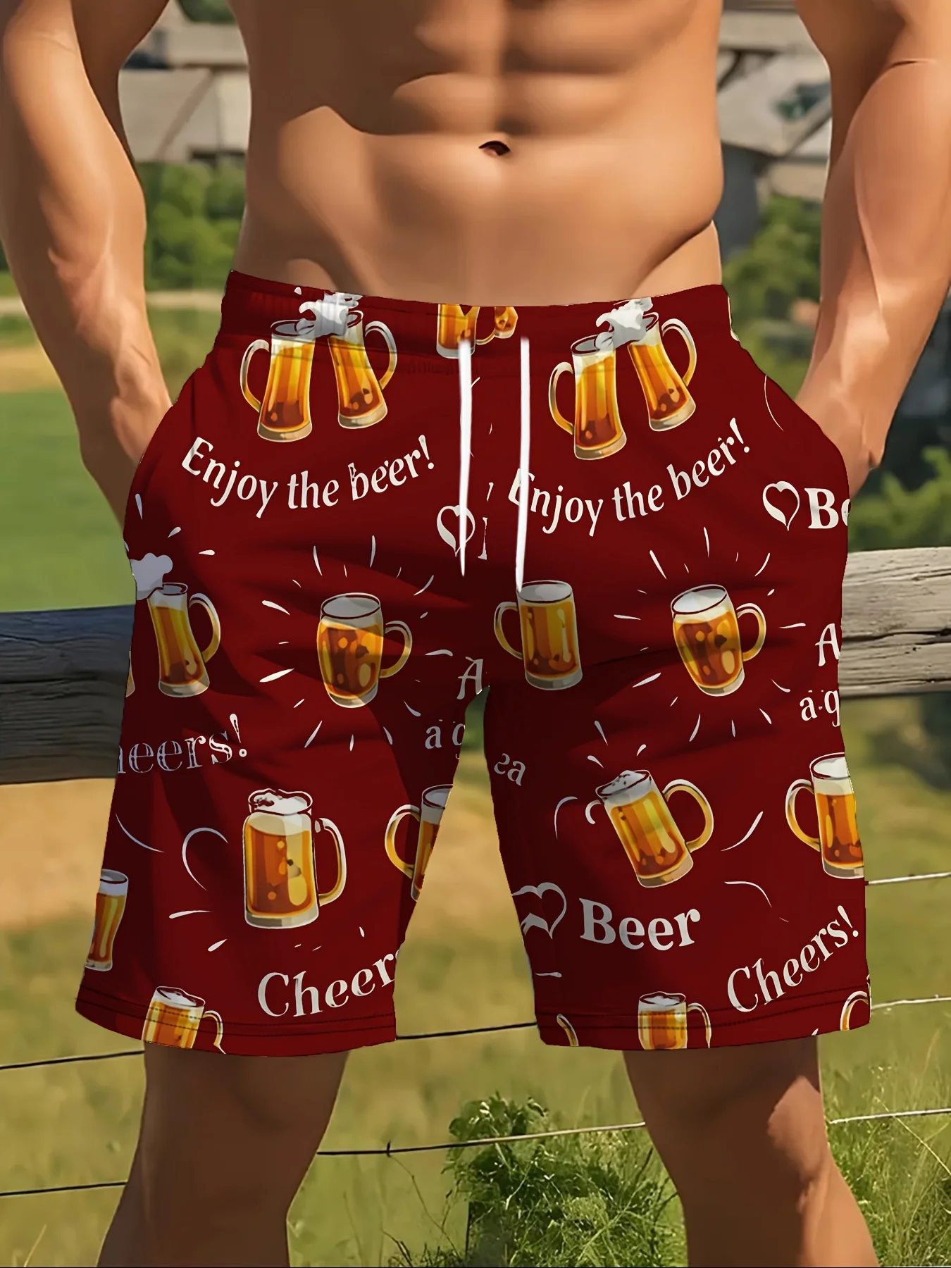 Men's Casual Geometric Print Shorts, Stretch Fabric, Comfortable for Summer Outdoor Wear, Trendy Design