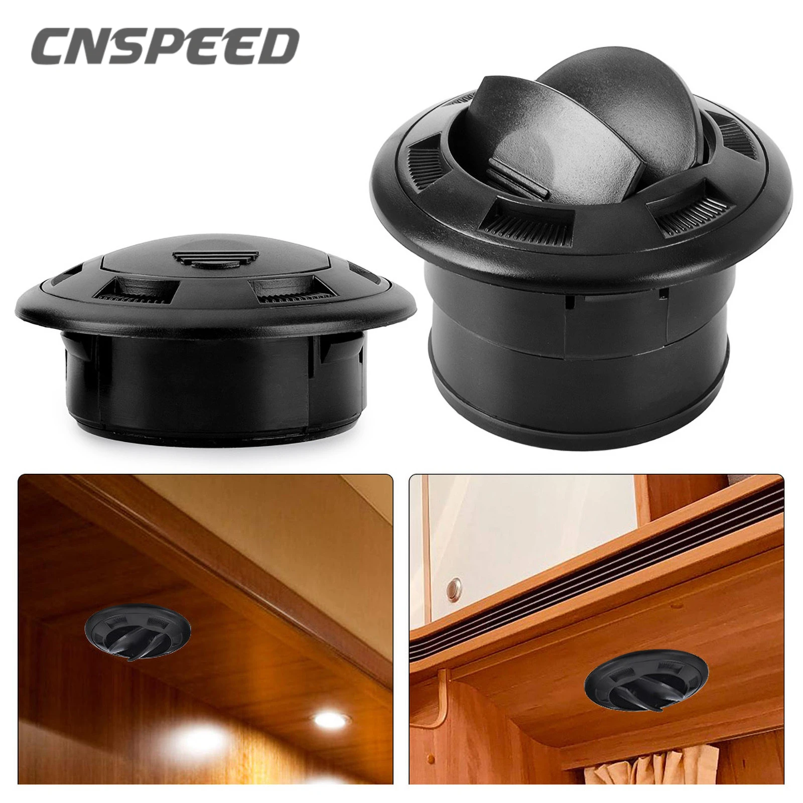 

CNSPEED 75mm Universal Car Vent Dashboard Air Conditioning Vent Deflector Knob Type Rotation Air Outlet Vent for Camper Caravan