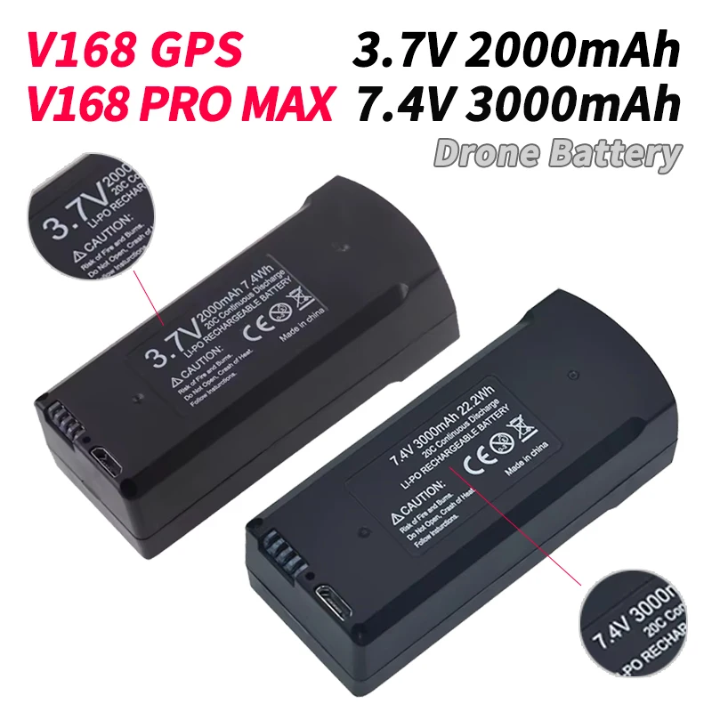 2 Stück V168 Pro Max Original 7,4V 3000mAh Lipo-Akku Geeignet für V168 V198 GPS 8K 3,7V 2000mAh Drohnen-Lade- und Ersatzakku