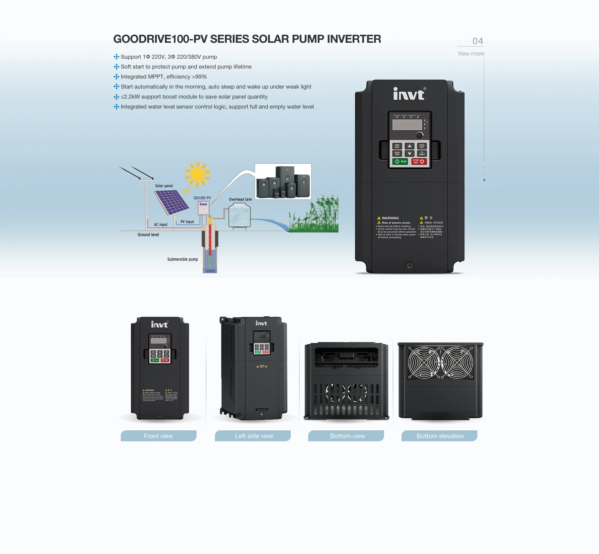 INVT Solar inverter drive 0.75kw 1.5kw 2.2kw single phase three phase solar pump inverter