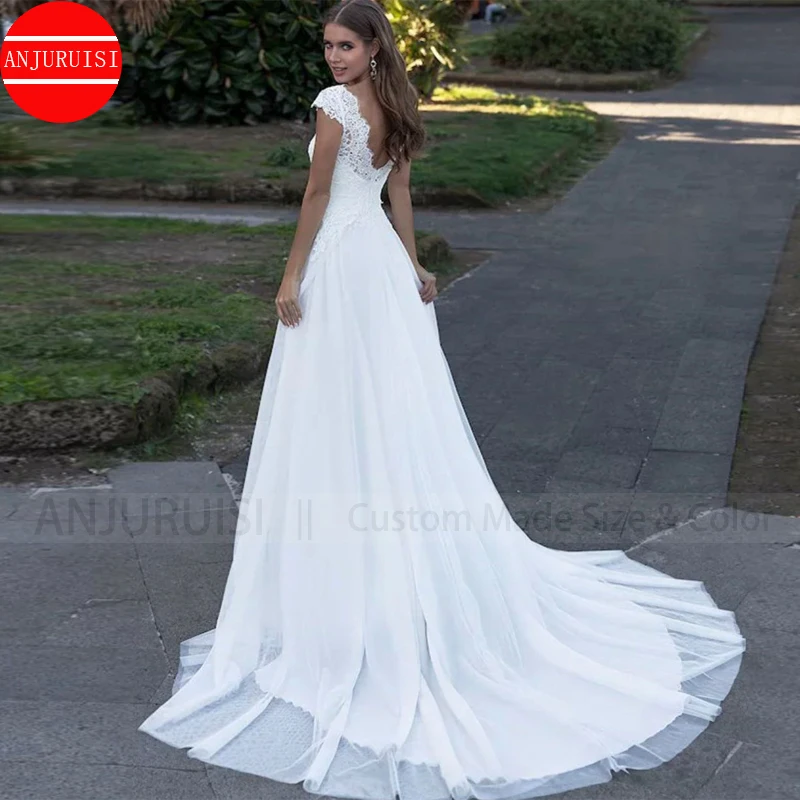 Mangas de boné boho vestidos de noiva para as mulheres 2023 vestido de noiva sexy frança renda a linha vestidos de novia suknia ślubna robe mariage