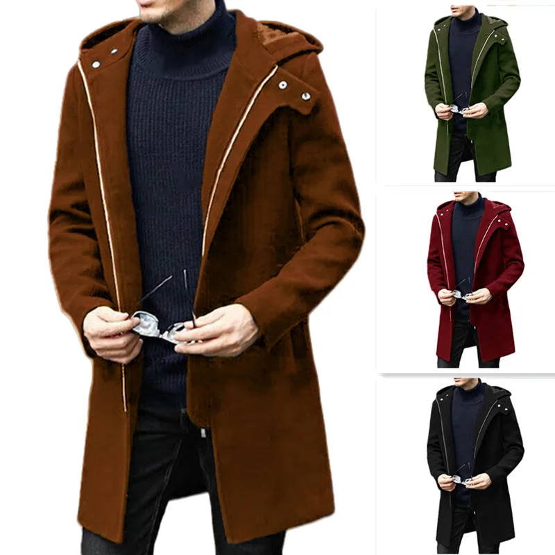 New Large Size Wool Coat Mens Casual Jacket Medium and Long Double-breasted Coats for Men