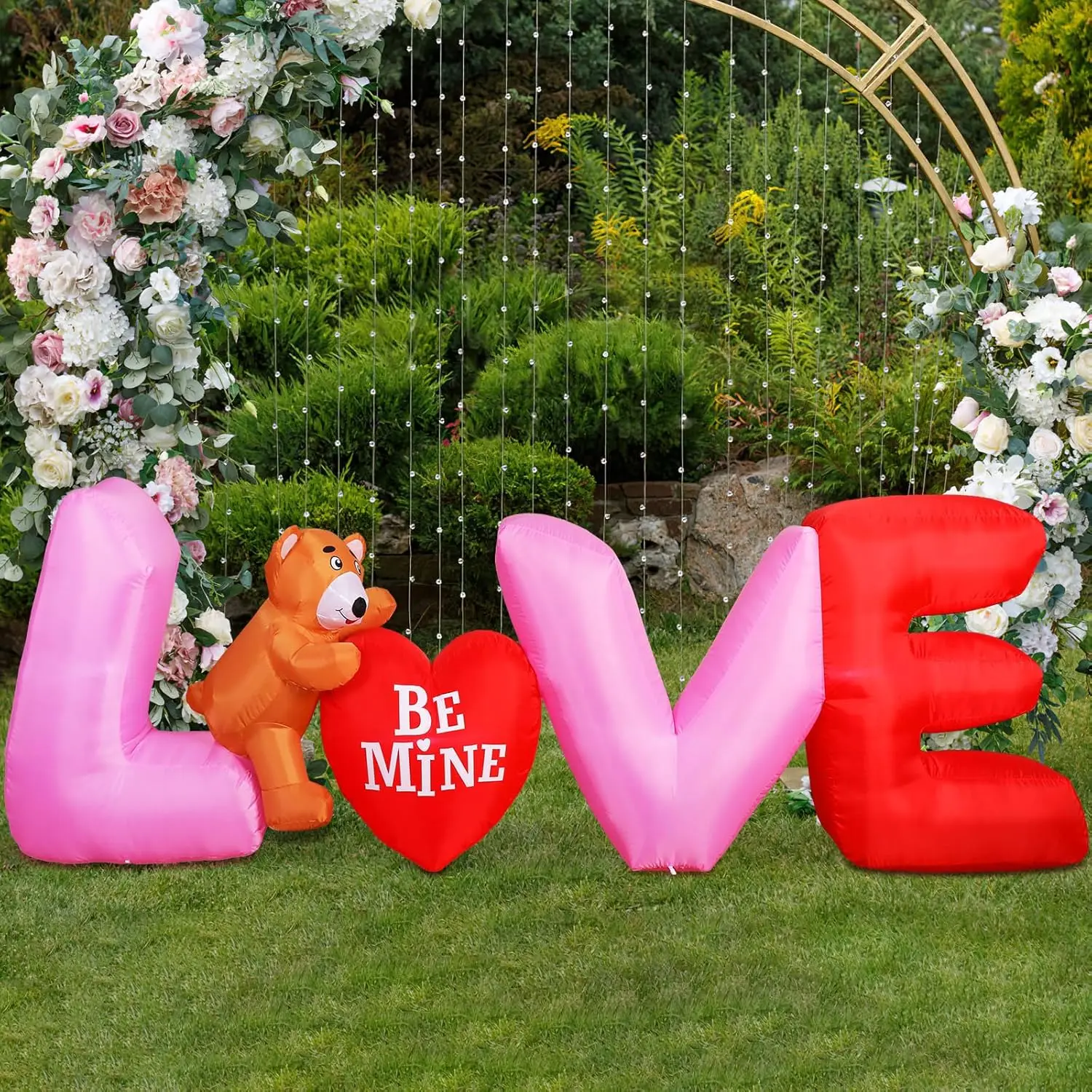 9 pies de largo inflables de San Valentín letras de amor con oso encantador LED iluminado decoraciones románticas de San Valentín juguetes inflables al aire libre