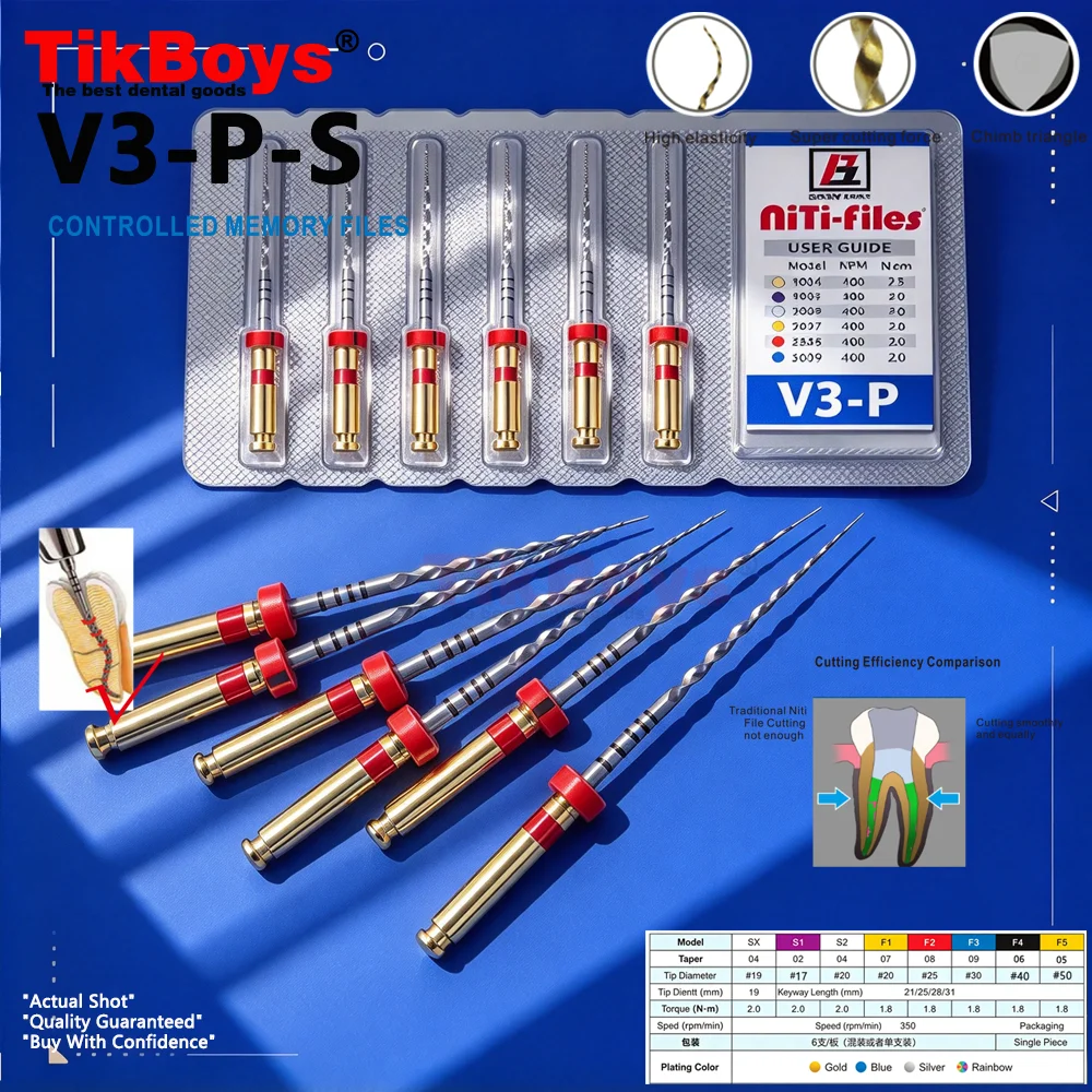 6pcs/Pack SX-F3 Dental Root Canal Files Use Rotary Heat Activated Nickel-Titanium Endodontic S1 Rotating File 16：1 Machine Use