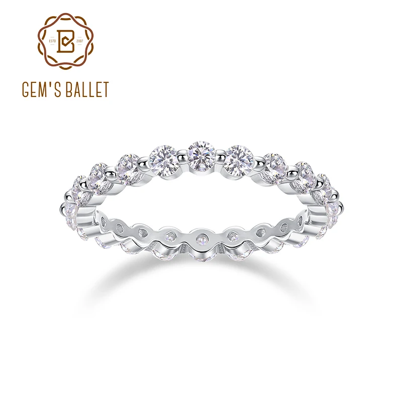 

GEM'S BALLET Moissanite Floating Bubble Prong Band Round Cut Moissanite Wedding Band 925 Sterling Silver Full Eternity Band Ring