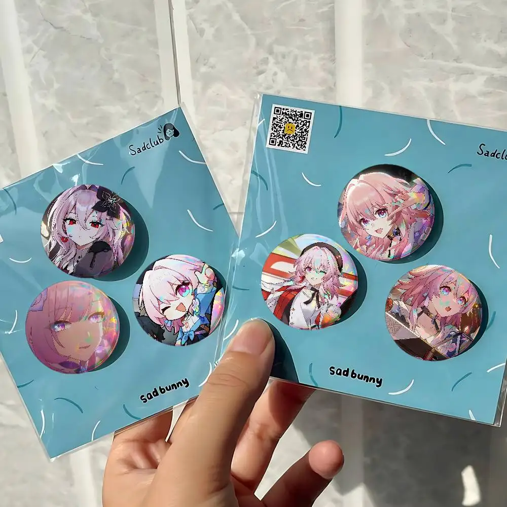 Cartoon M-March 7th For Badge Personalized Custom Laser Reflective Badge Hologram Metal Enamel Pin Brooch Souvenir Gift