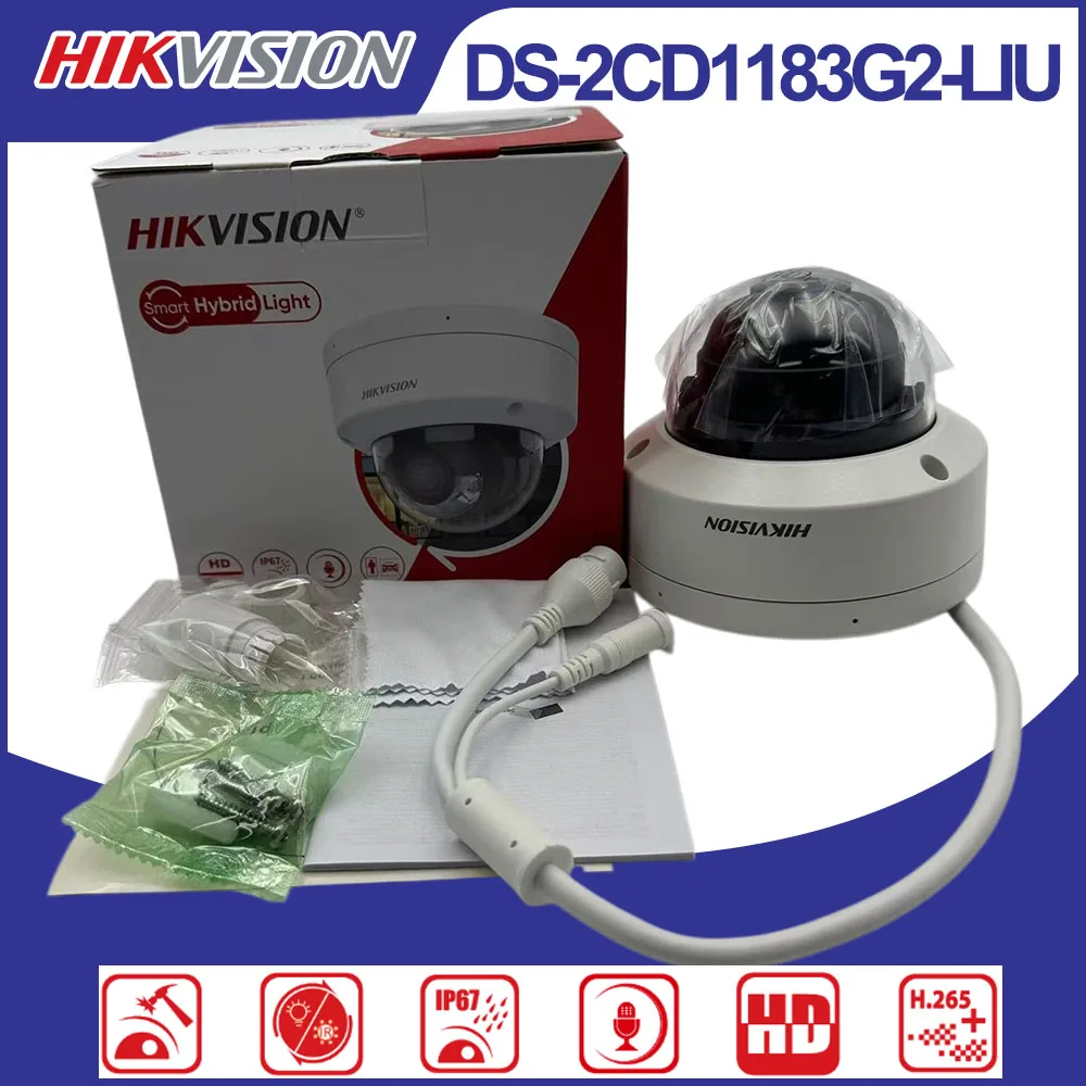 Hikvision DS-2CD1183G2-LIU 8MP Fixed Dome Network Camera Smart Hybrid Light Human & Vehicle Detection Built-in Mic IP67 IK08