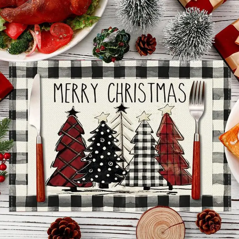 VIKAMA Christmas Tree Meal Mat Grid Christmas Happy Table Mat Kitchen Home Christmas Party Decoration