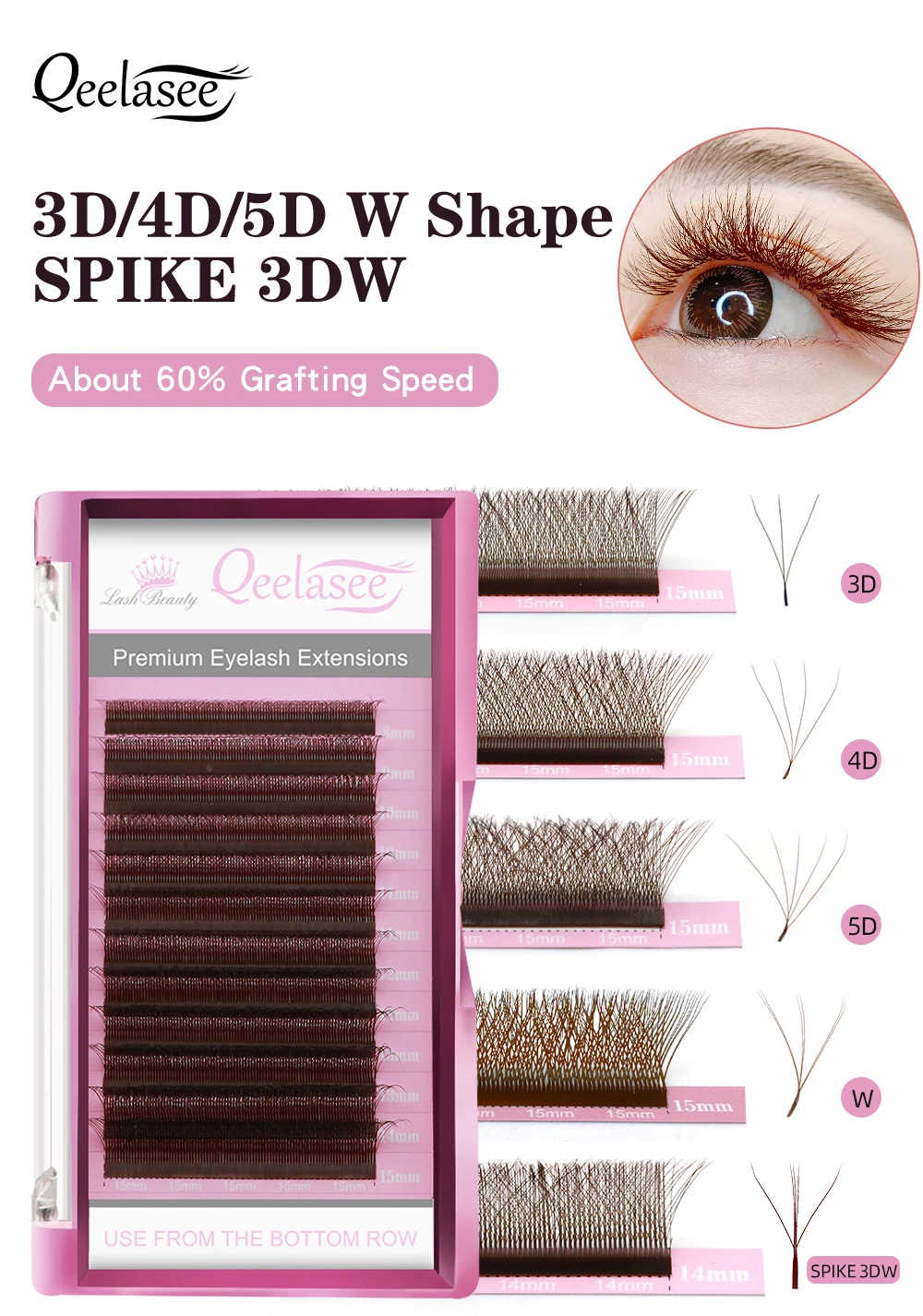Qeelasee Wimpern Braun Automatische Blüte W-Form Bloom 3D 4D 5D 6D Spike 3D W Vorgefertigte Fächer Cílios Extensions Natürlich weich – Detail 1