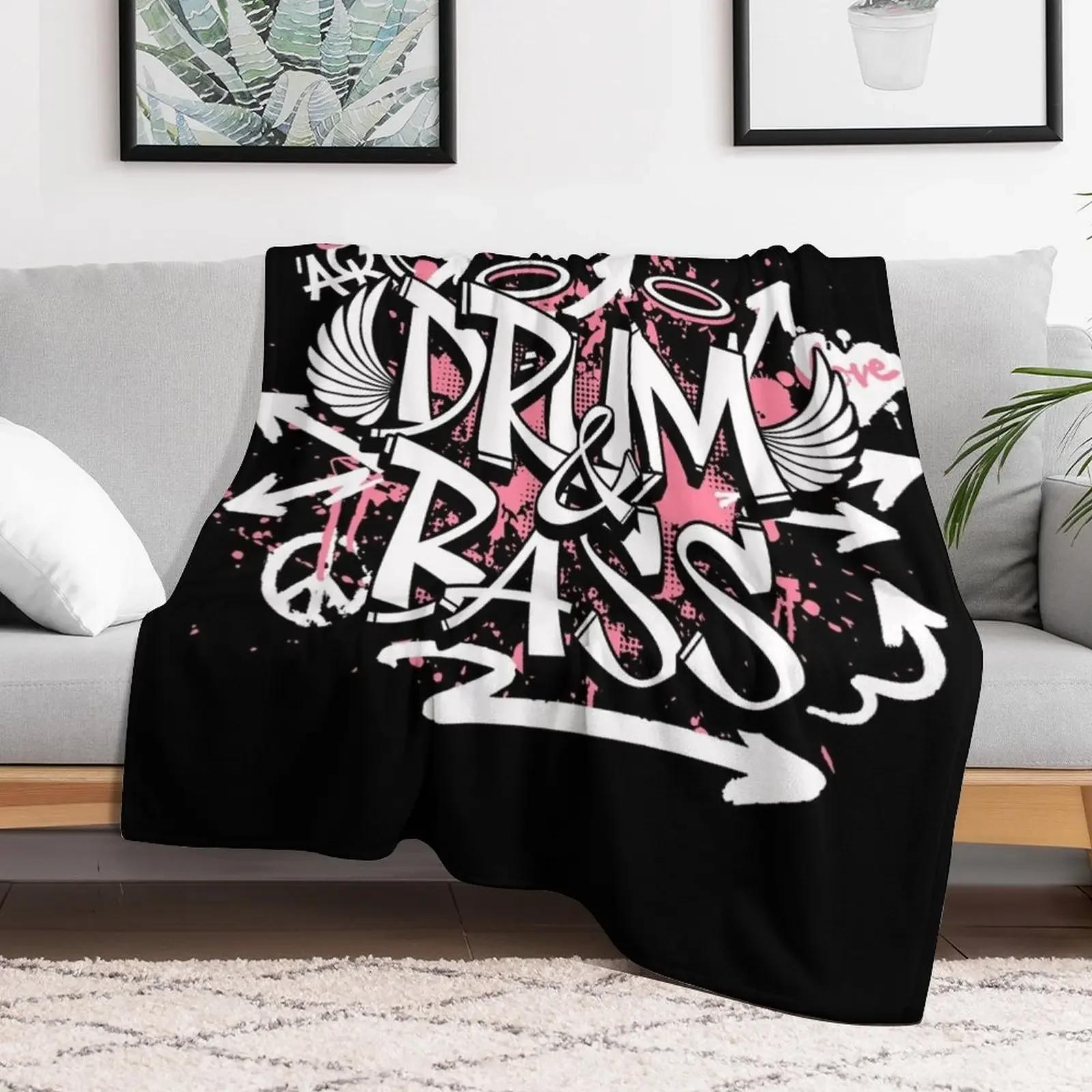 DRUM AND BASS - Graffiti Steez (pink/white) Throw Blanket Giant Sofa anime wednesday Blankets