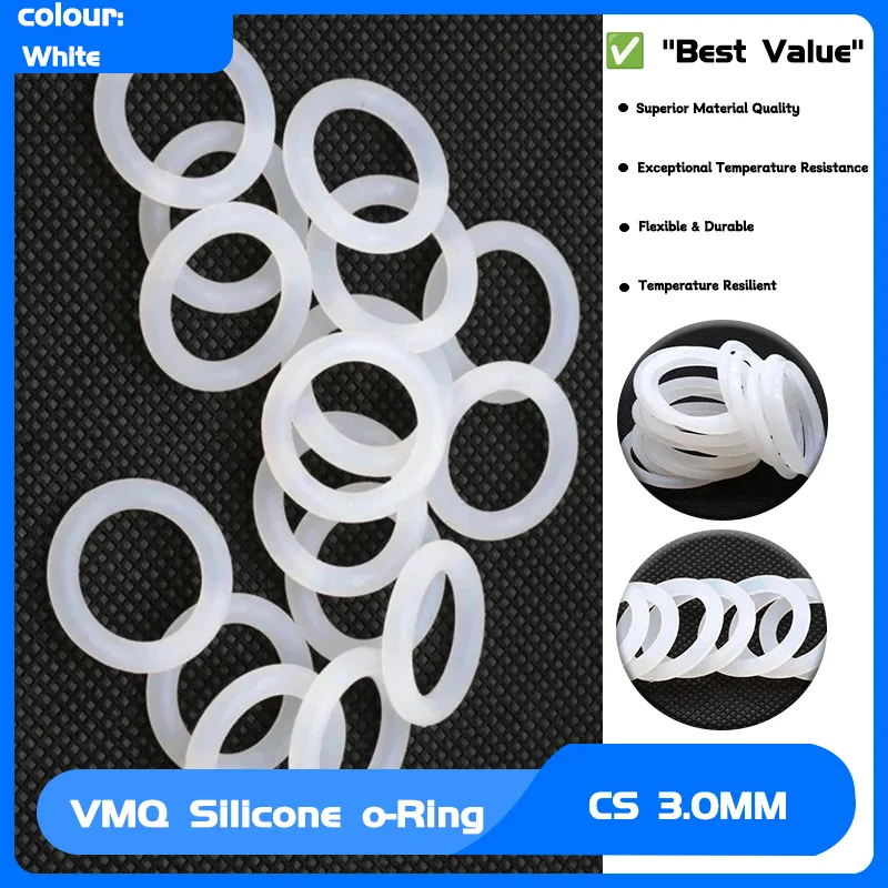 

CS 3mm OD 10mm ~ 150m Waterproof Washer Rubber Insulated O Shape Seal Tool 10/50Pcs White Food Grade Silicone VMQ O Ring Gaskett