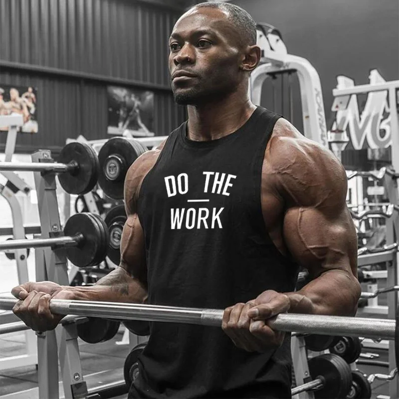 Men Running Vest Breathable Cotton Sweat Absorbent Summer Loose Gym Workout Fitness Weightlifting Training Tank Top Pumping iron
