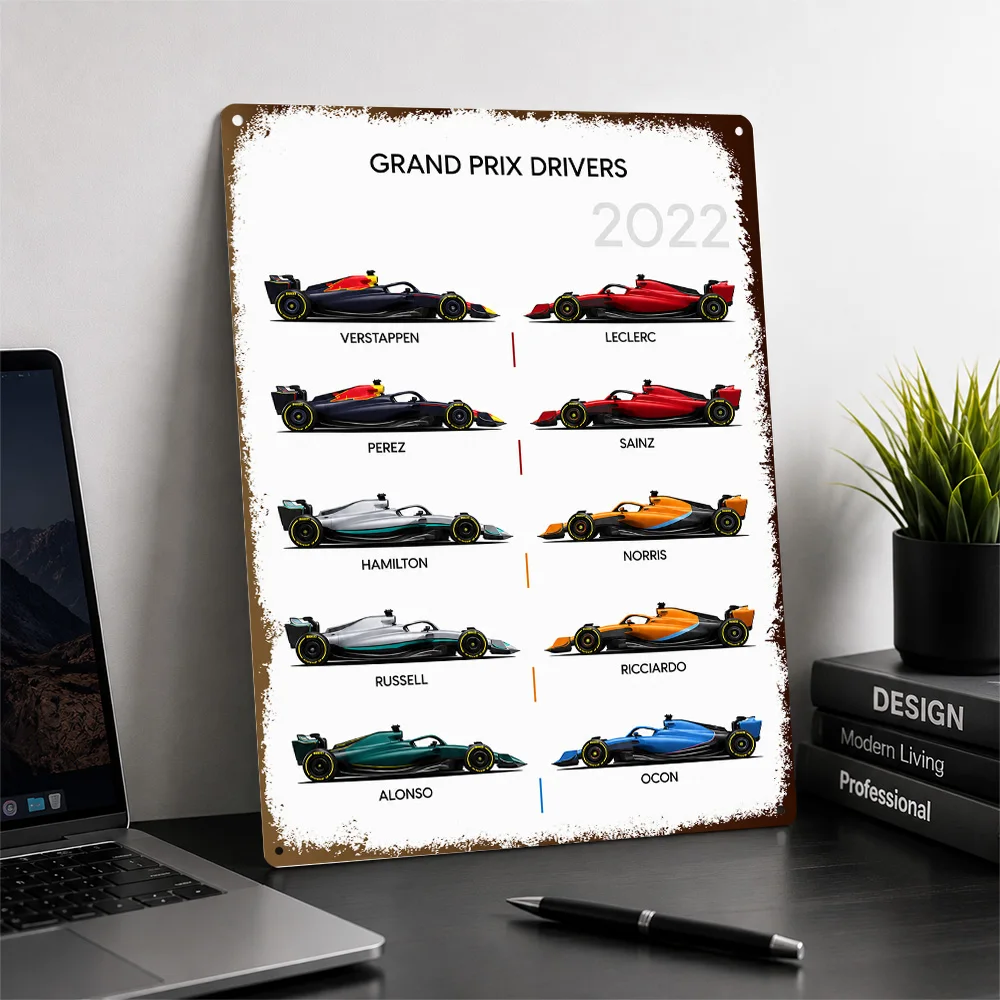 International Grand Prix Drivers 2022 Race Cars Textured Poster Personalized Aluminum Metal Sign Wall Art Perfect For Workshop