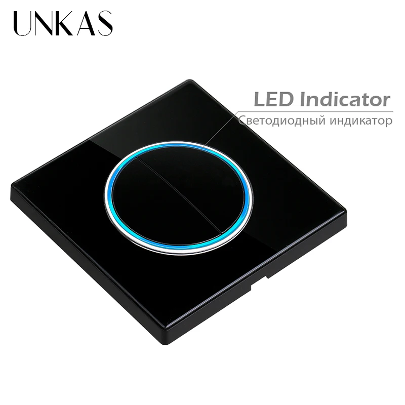 UNKAS 1 / 2 / 3 / 4 Gang 1 / 2 Way On / Off Wall Light Switch Large Aperture LED Backlight Data White Black Gray Glass Outlet