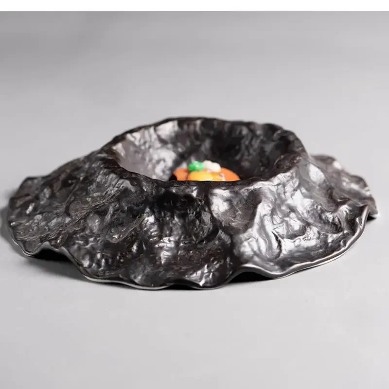 Restaurant Irregular Plate Ceramic Tableware Western Volcano Shape Black French Molecular Cuisine