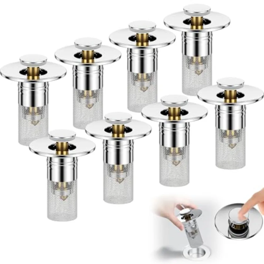 

3 in 1 Sink Drain Strainer with Hair Catcher Stainless Steel Popup Sink Stopper with Basket for Bathroom Kitchen Shower Pop-up