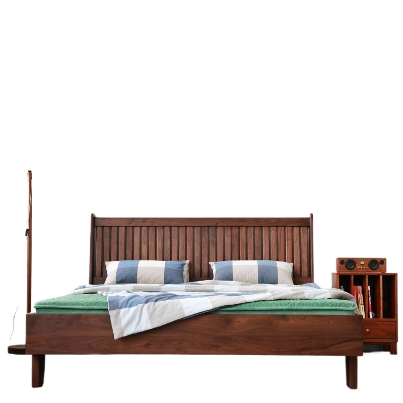 

Двуспальная простая кровать из массива дерева вишни в скандинавском стиле, главная спальня 1,8 метра, 1,5 метра, черный орех, Nordic