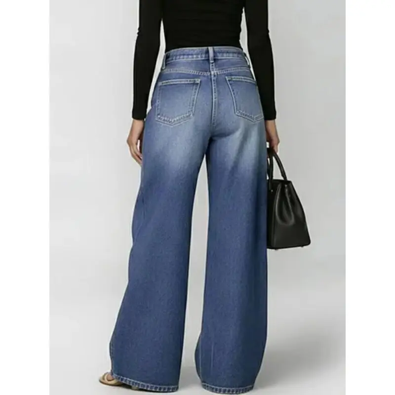 Europe New Denim Fashion Jeans Casual Loose High Waist Slim Wid Leg Pants All-match Streetwear Personalized Lazy Pantalon