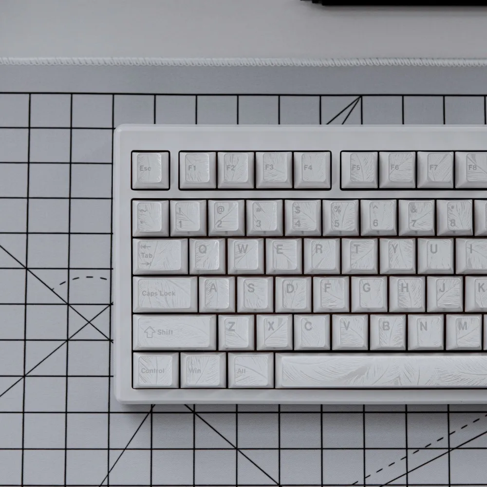 119 Keys Silver Feather Embossed Feather Keycap White Customized Mechanical Keyboard magnetic axis PBT Sublimation Cherry Height