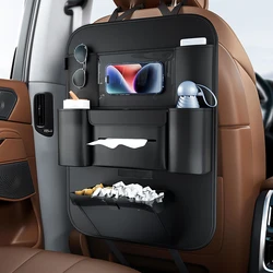 Car Seat Back Organizer Leather Auto Backseat Hanging Storage Bag With Cup Holder Universal Trash Bin Tissue Box Phone Pockets