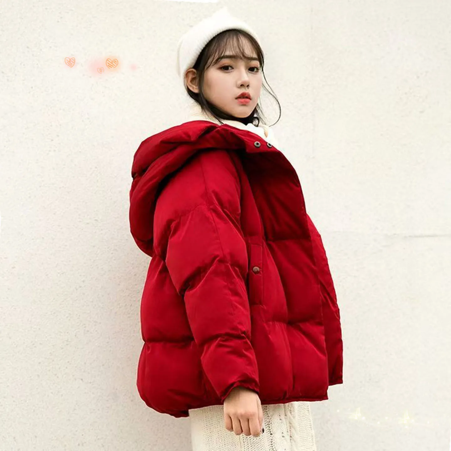 

Red ort Thiened down Cotton Jaet for Women Winter 2025 New Sle Student Luy Year Dragon Design Warm Cotton Coat