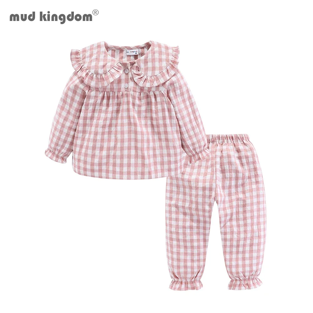 Mudkingdom Girls Pajama Set Peter Pan Collar Cute Plaid Girl Pajamas Suit Homewear Toddler Pajamas Girls Jammies Sleepwear