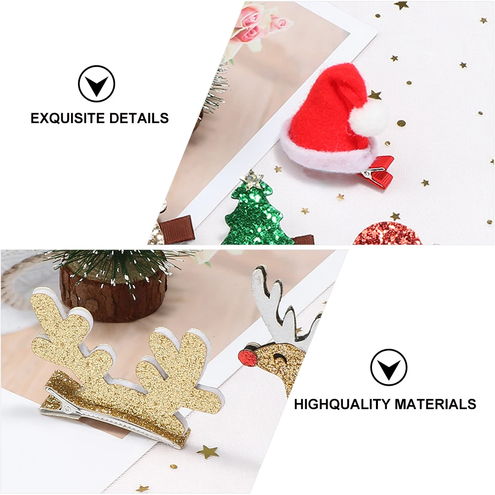 

9Pcs Classic Christmas Hair Clip Elk Barrette Glitter Hairpin Cute Girl Headdress Decoration