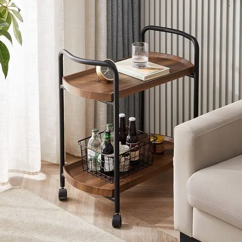 Hotel Restaurant Food Delivery Cart Double-layer Solid Wood Wine Cart Mobile Trolley champagne cart golden cart wijn trolley