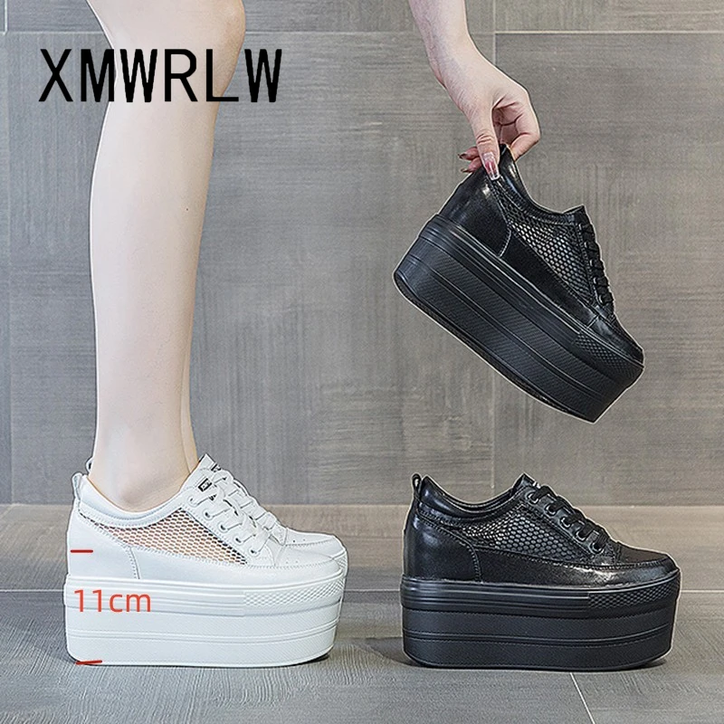 XMWRLW Women's Platform Shoes Summer Breathable Mesh Female Shoes Fashion Thick Sole Women Summer Platform Genuine Leather Shoe image 5
