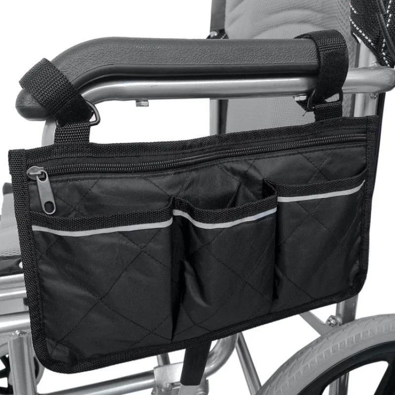 Wheelchair Side Bag with Reflective Strips Multi Pocket Organizer Storage Pouch for Chair Armrest Wheel Chair